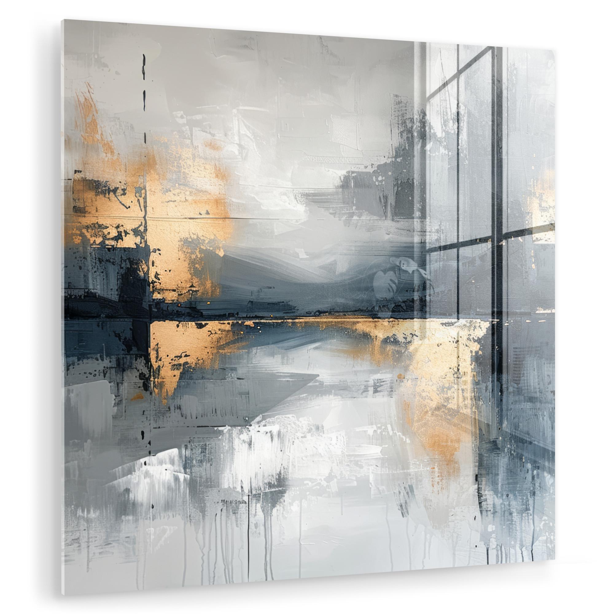 ACRYLGLASBILD Kunst - Grau - Gold - Abstrakt 90x90 cm - Dunkelgrau, Glas (90/90cm) - MuchoWow