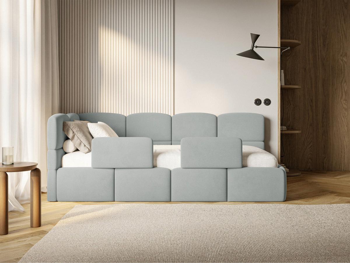 KINDERBETT Cloudy Grau 90x200 cm, mit Matratze & Rausfallschutz, Kopfteil links, Samt - Schwarz/Grau, Kunststoff/Textil (90/200cm) - Selsey