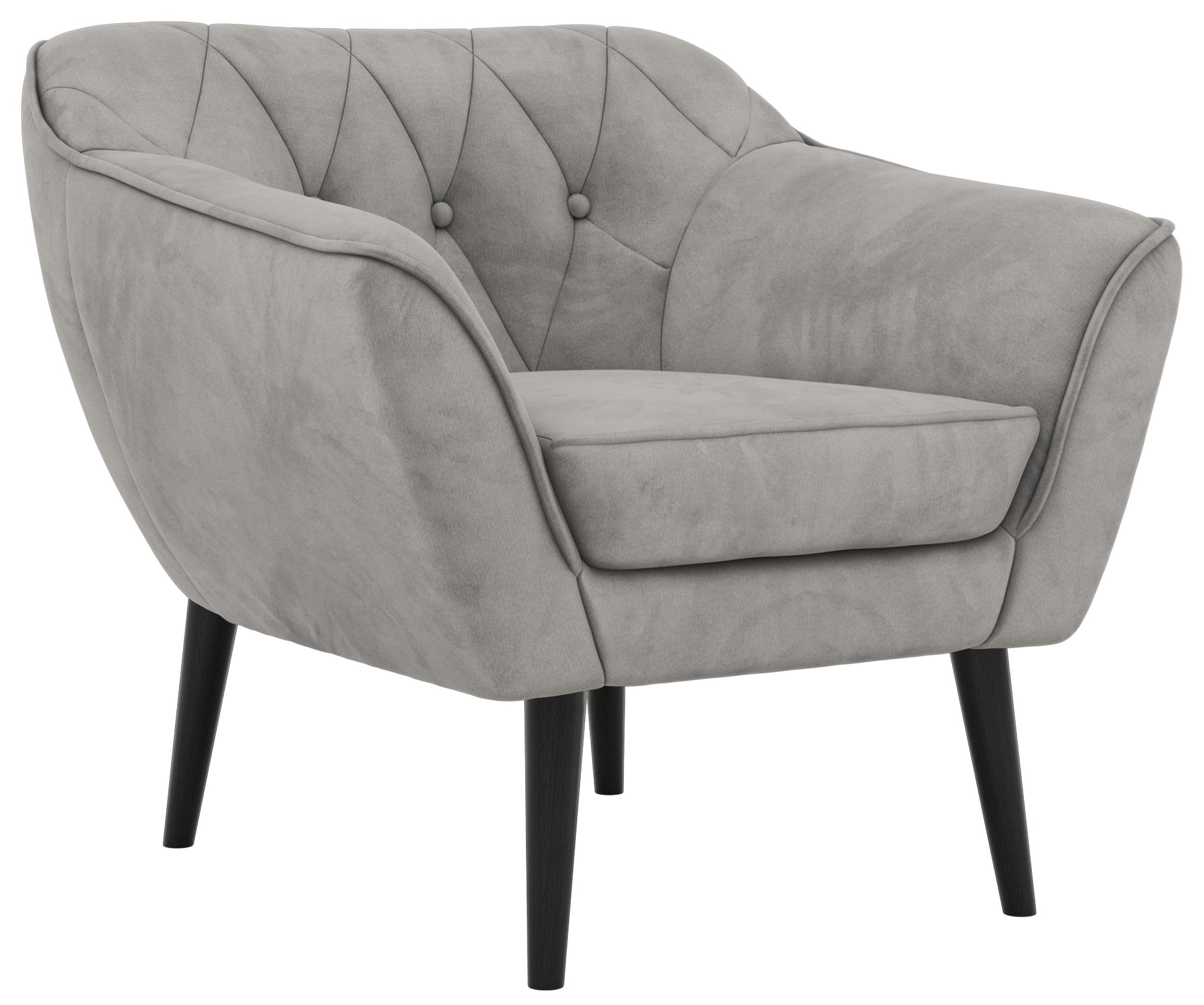 SESSEL PIRS - Hellgrau Velvet - Schwarze Beine - Hellgrau/Schwarz, Holzwerkstoff/Textil (80/75/74cm) - MKS