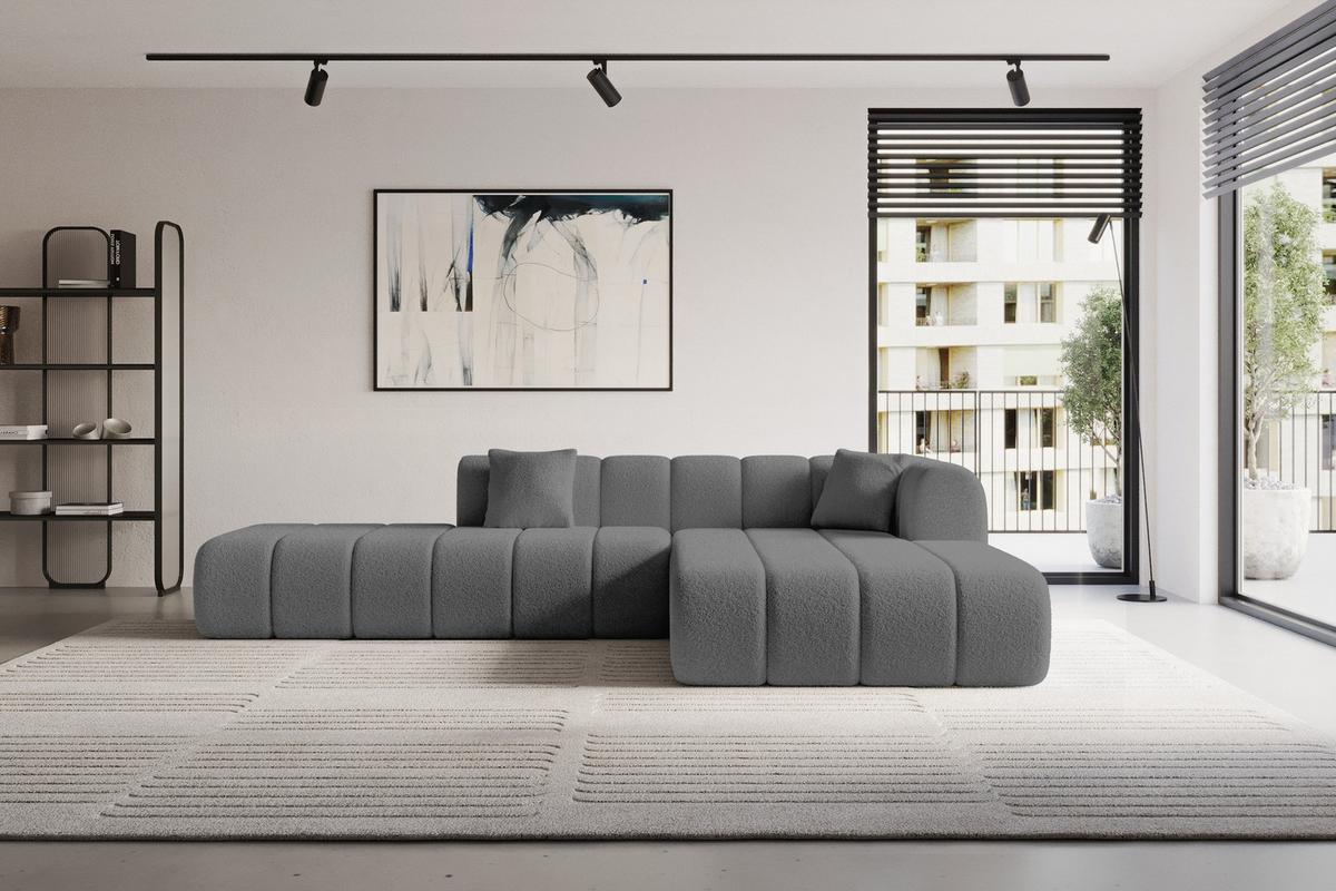 ECKSOFA Ottomane Rechts BILA-L 289x176x71 Grau Bouclé - Schieferfarben/Schwarz, Holzwerkstoff/Kunststoff (289/176cm) - ALTDECOR