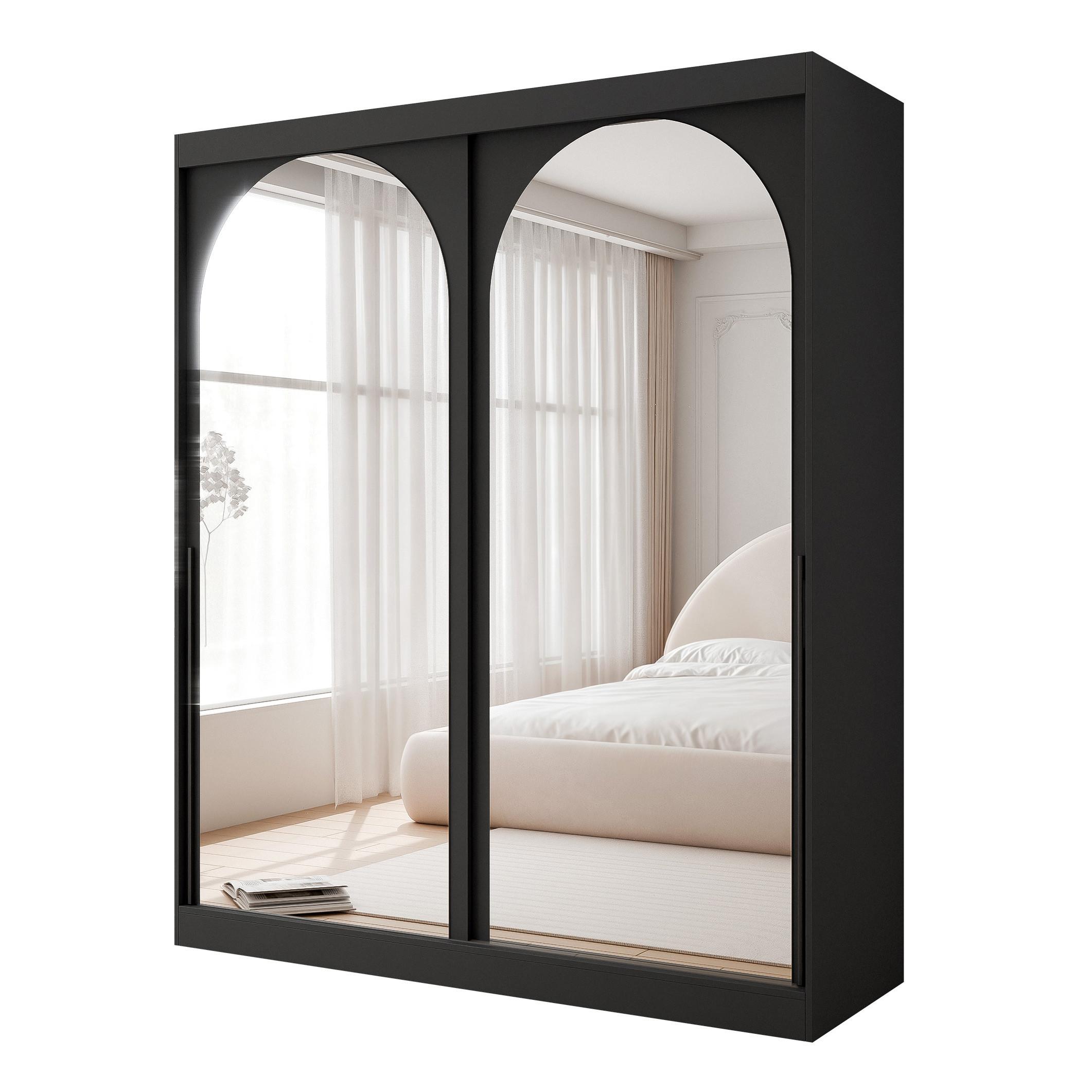 SCHWEBETÜRENSCHRANK CLARITY 2-türig 180/65/215 cm Schwarz / schwarze Griffe - Schwarz, Holzwerkstoff/Kunststoff (180/215/65cm) - Idohome