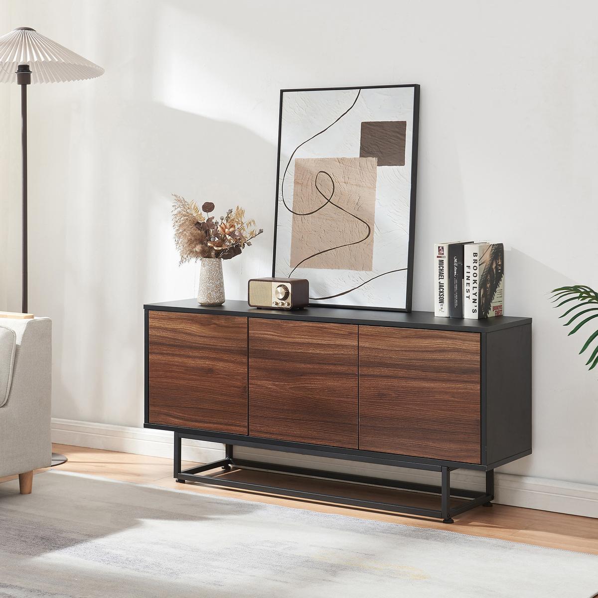 SIDEBOARD Boxholm - Walnussfarben/Schwarz, Holzwerkstoff/Metall (120/55/30cm) - [en.casa]