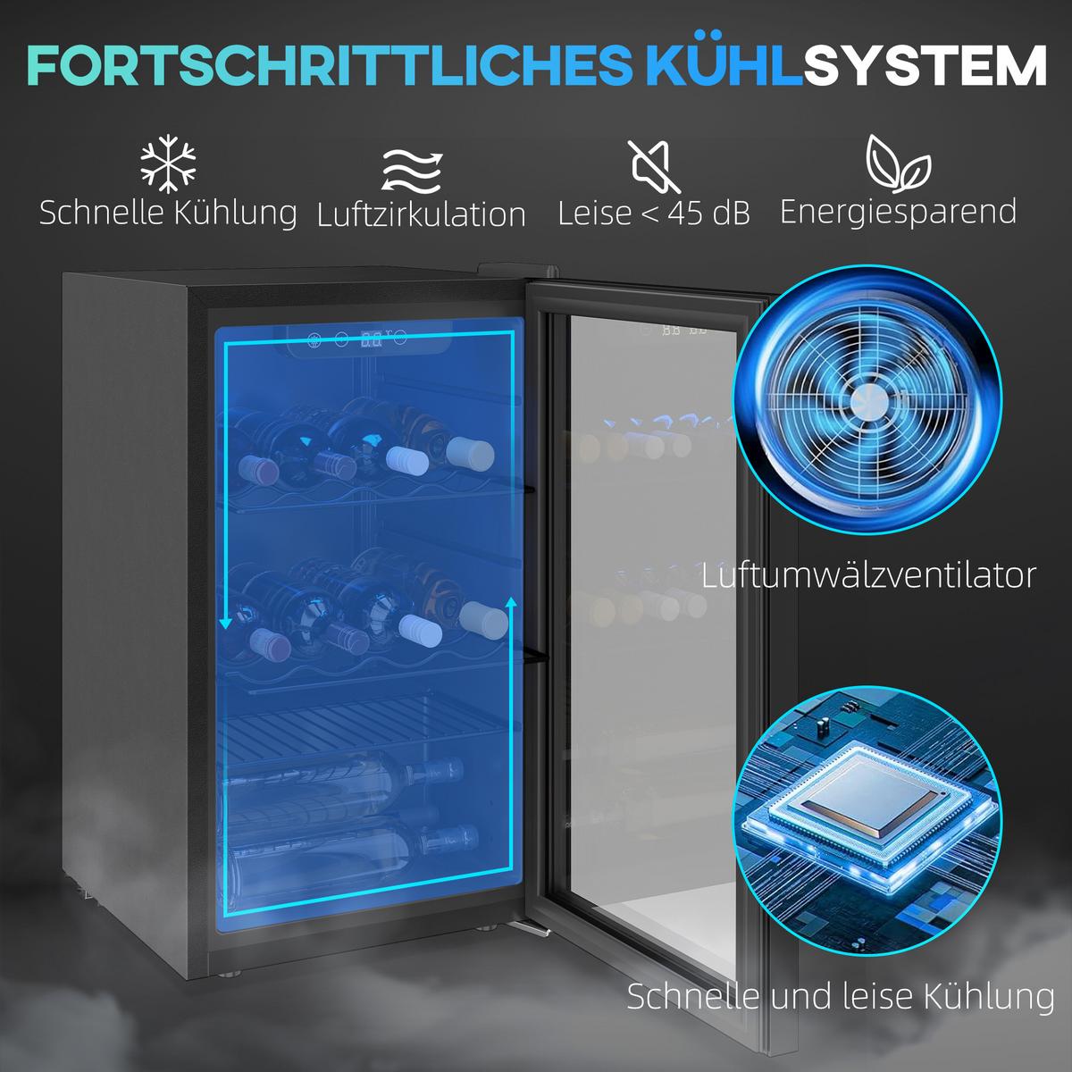 WEINKÜHLSCHRANK 43/46/74 cm Schwarz - Schwarz, Metall (43/74/46cm) - HOMCOM