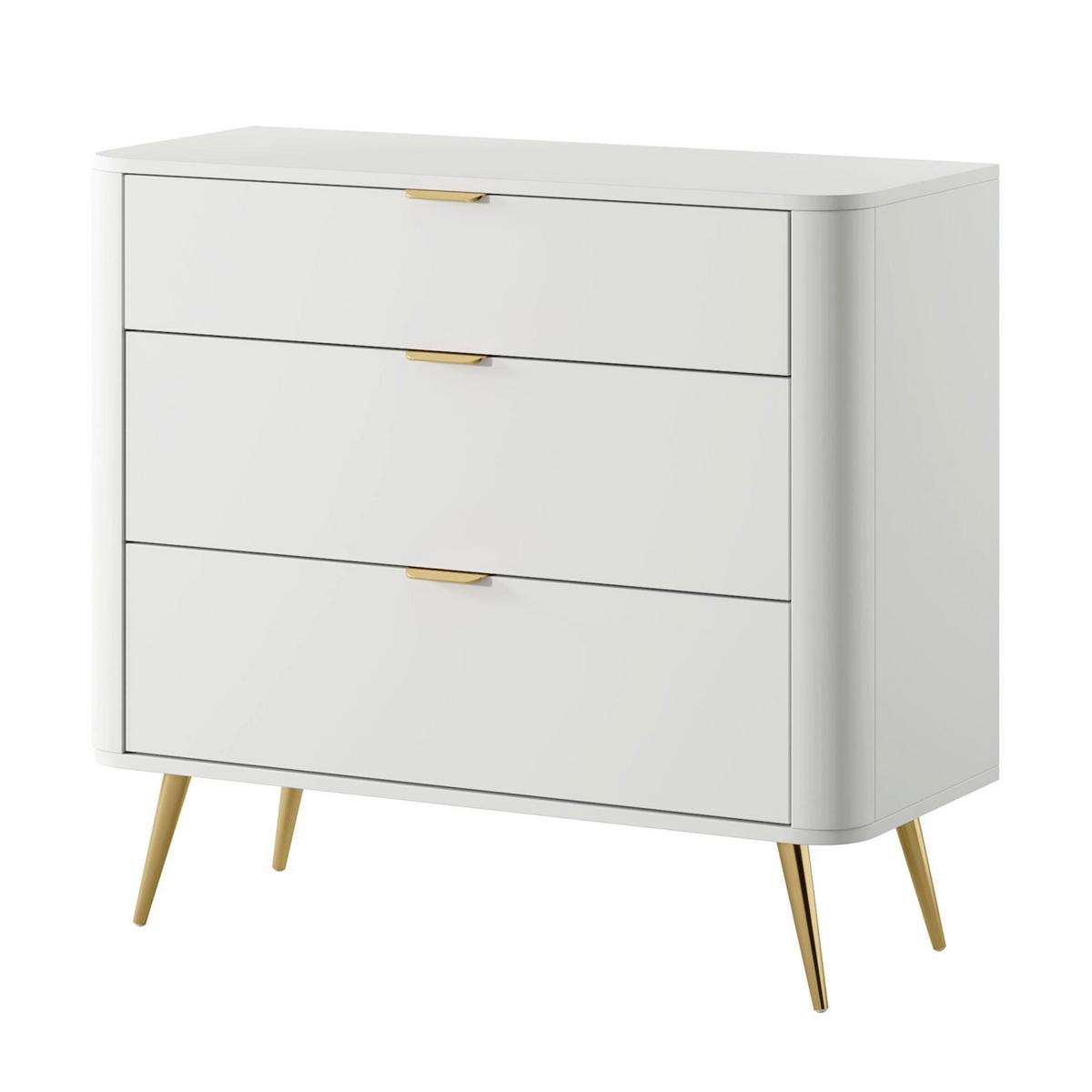KOMMODE Oval Weiß 92 cm - Goldfarben/Weiß, Holzwerkstoff/Metall (92.4/83.6/38cm) - Selsey