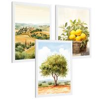 POSTER 3er Bilder-Set Wandbilder Landhaus Dorf Landschaft modern Wohnzimmer Deko, Schlafzimmer, Küche, Badezimmer Weißer Rahmen A3 - Weiß, Papier (29.7/1/42cm) - Nacnic