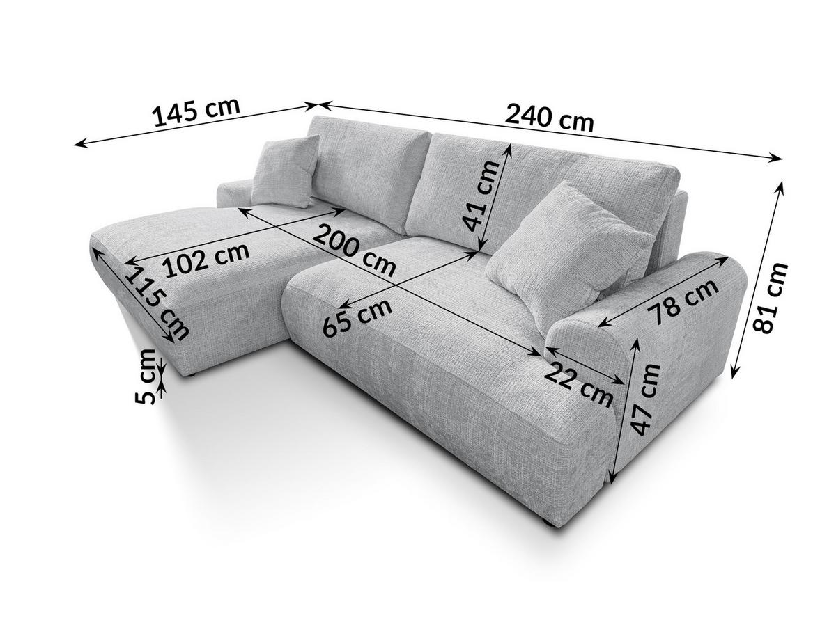 ECKSOFA Melvano mit Schlaffunktion und Bettkasten im Japandi-Stil aus weichem Hellgrau Chenille-Stoff - Hellgrau/Schwarz, Holz/Kunststoff (145/240cm) - S-Style