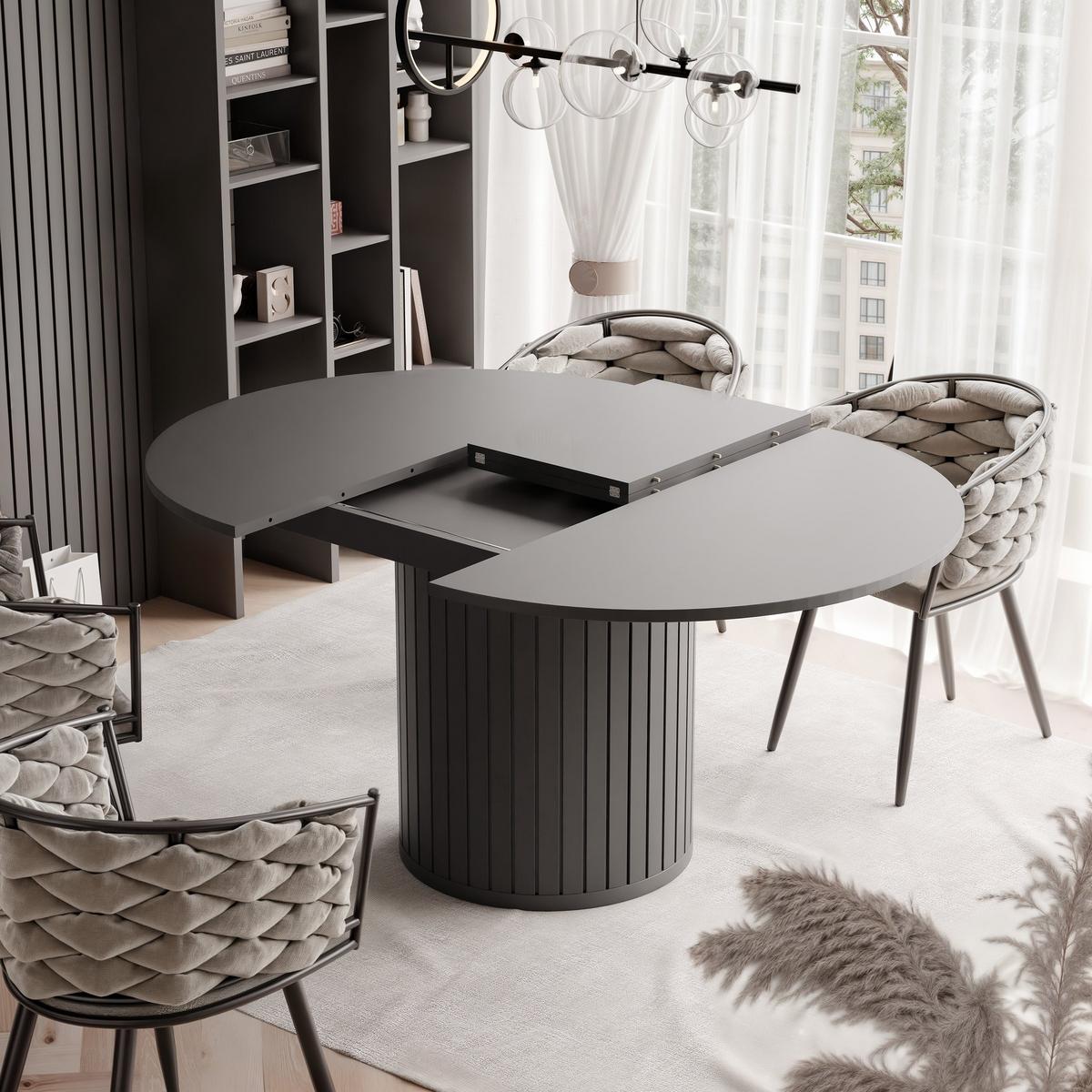 ESSTISCH Ausziehbar, geriffelt 120-160, Schwarz - Schwarz, Holzwerkstoff (120/160/77cm) - Idohome