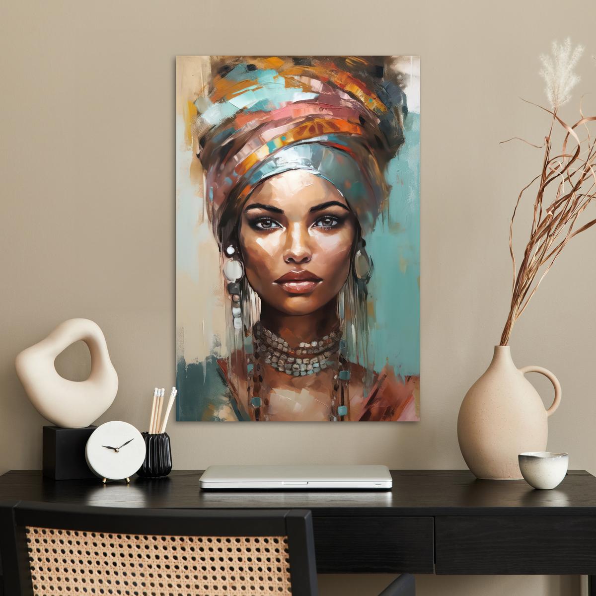 POSTER Frau - Kunst - Schmuck - Porträt Wanddeko 40x60 cm - Blaugrau, Papier (40/60/0.1cm) - MuchoWow
