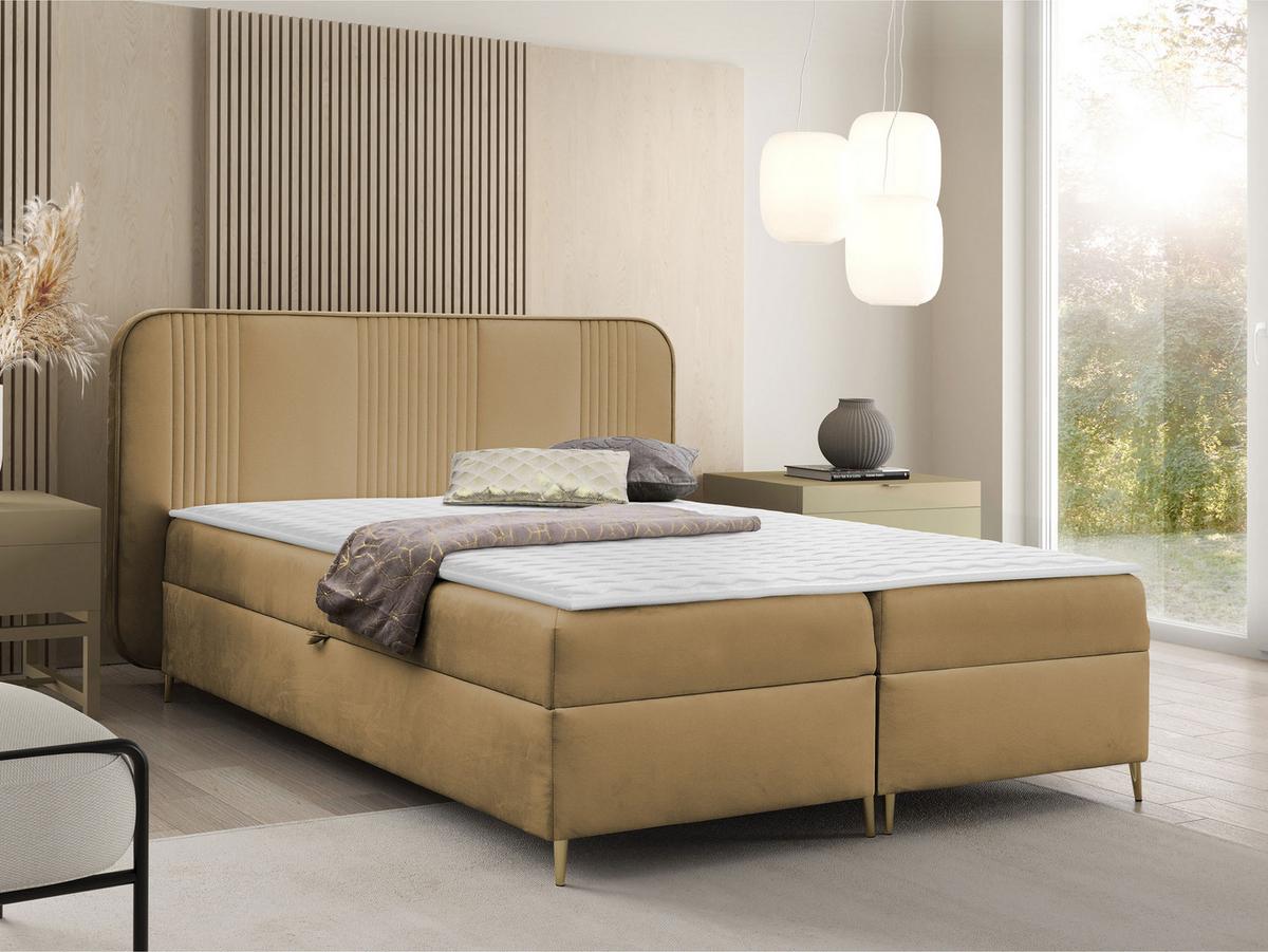 BOXBETT Fandy - H3 - Goldfarben/Braun, Holz/Textil (140/200cm) - MIRJAN24
