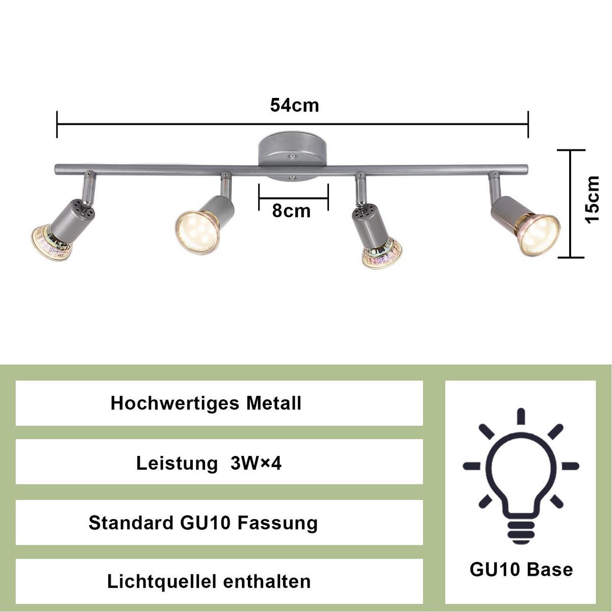 DECKENSTRAHLER Leland 4-flammig 54/15/3.2cm - Silberfarben, Metall (54/15/3.2cm) - Nettlife