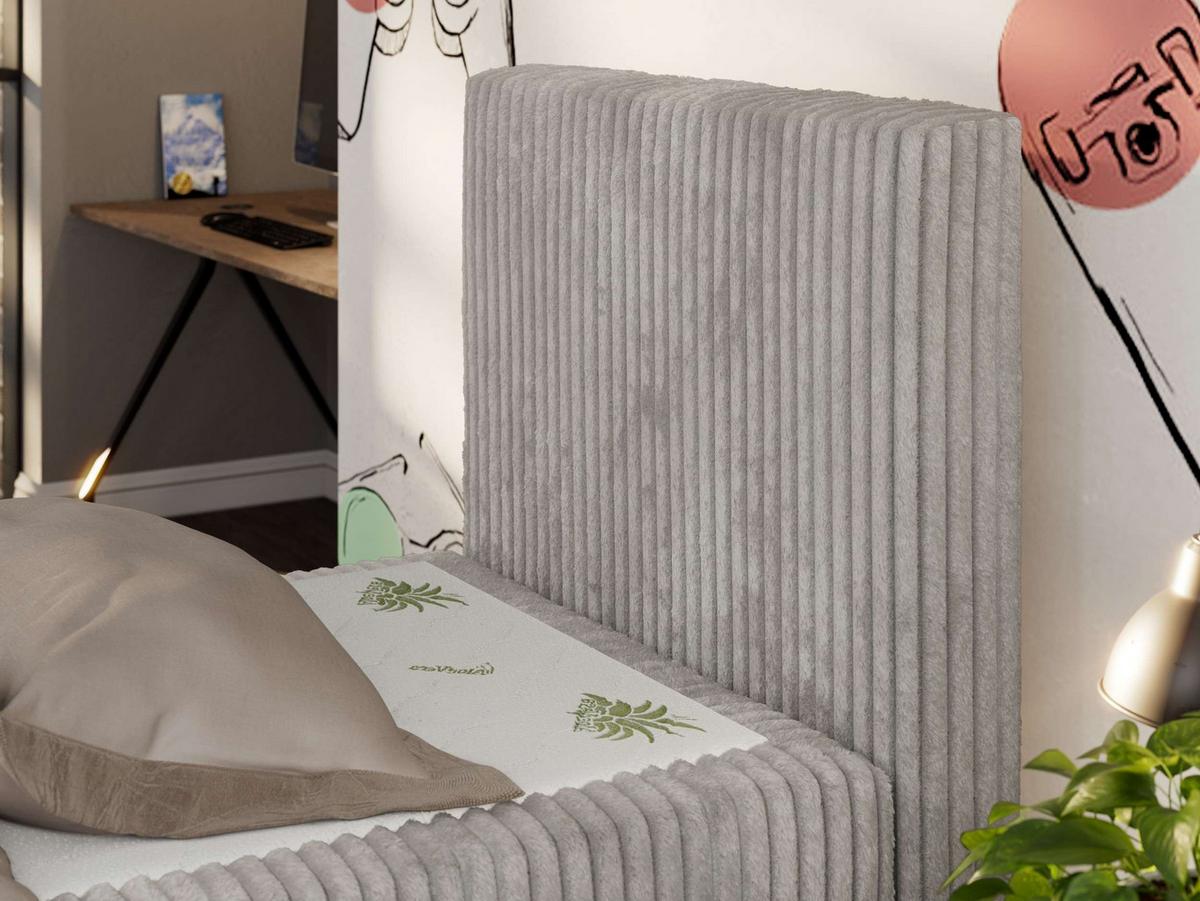 JUGENDBETT TILIO DUO 90/200 - Hellgrau Cord - H3 - Rechts Seite - Hellgrau, Textil (90/200cm) - MKS