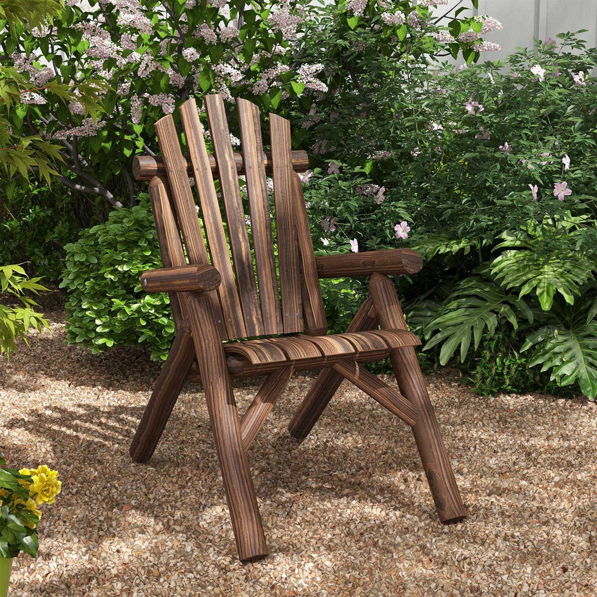 ADIRONDACK Gartenstuhl, Holzstuhl, Hochlehner, mit Armlehne, Tannenholz, Verkohlt - Dunkelbraun, Holz (68/101/83cm) - Outsunny