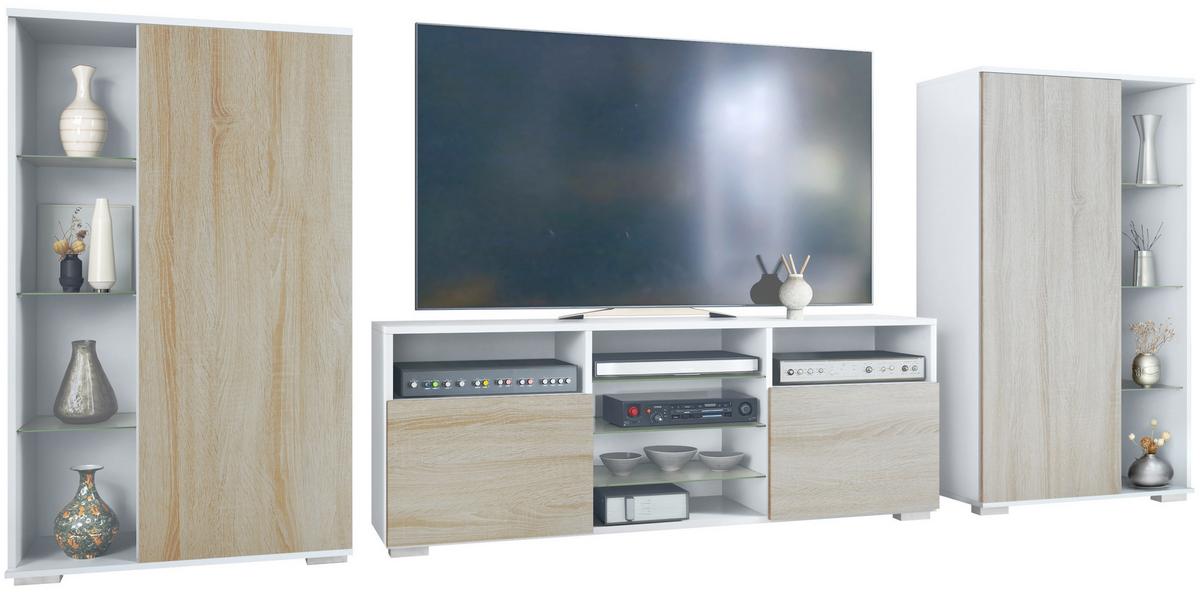 WOHNWAND Davos Eiche sägerau - Eiche San Remo, Holzwerkstoff (329/134/35cm) - Vladon
