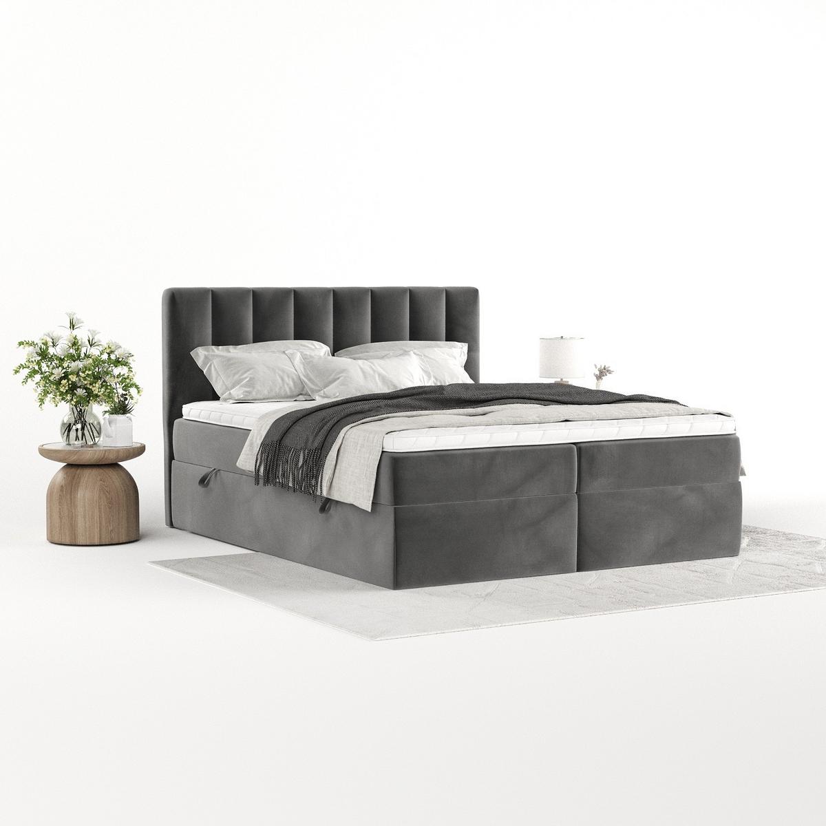 BOXBETT Bari 200/200 cm Grau im Kronos Stoff - Grau, Holz/Holzwerkstoff (200/200cm) - AltaBeds