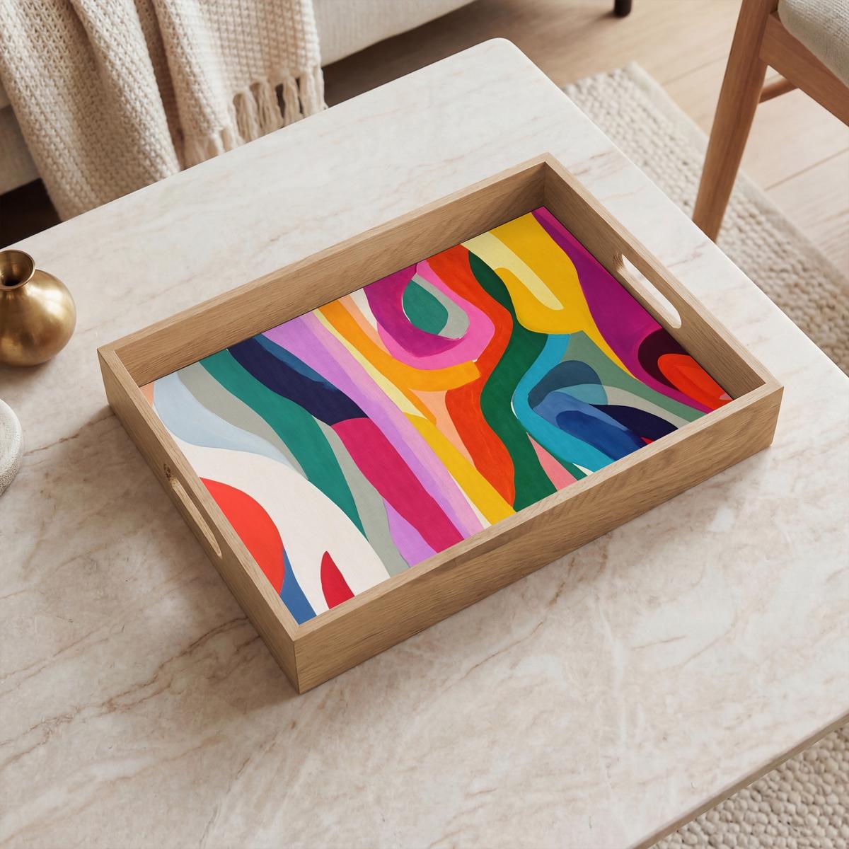 TABLETT Abstrakt - Bunt - Wellen - Linien 40x30 cm - Multicolor, Holz (40/5/5cm) - OnlyWow