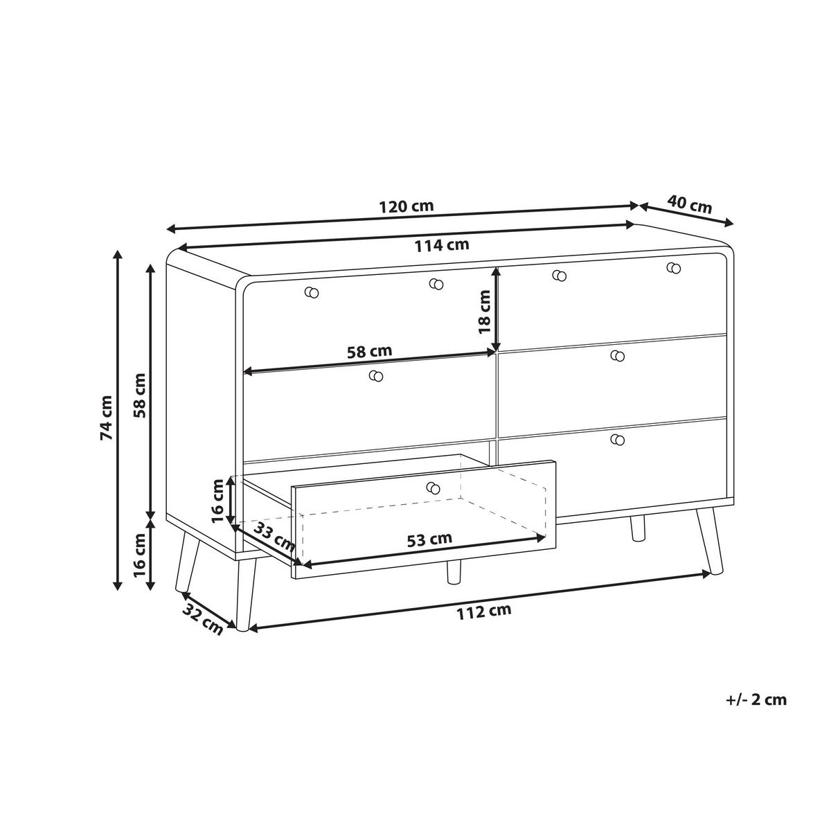 KOMMODE mit 6 Schubladen Schwarz Moura - Schwarz, Holzwerkstoff (120/74/40cm) - Beliani