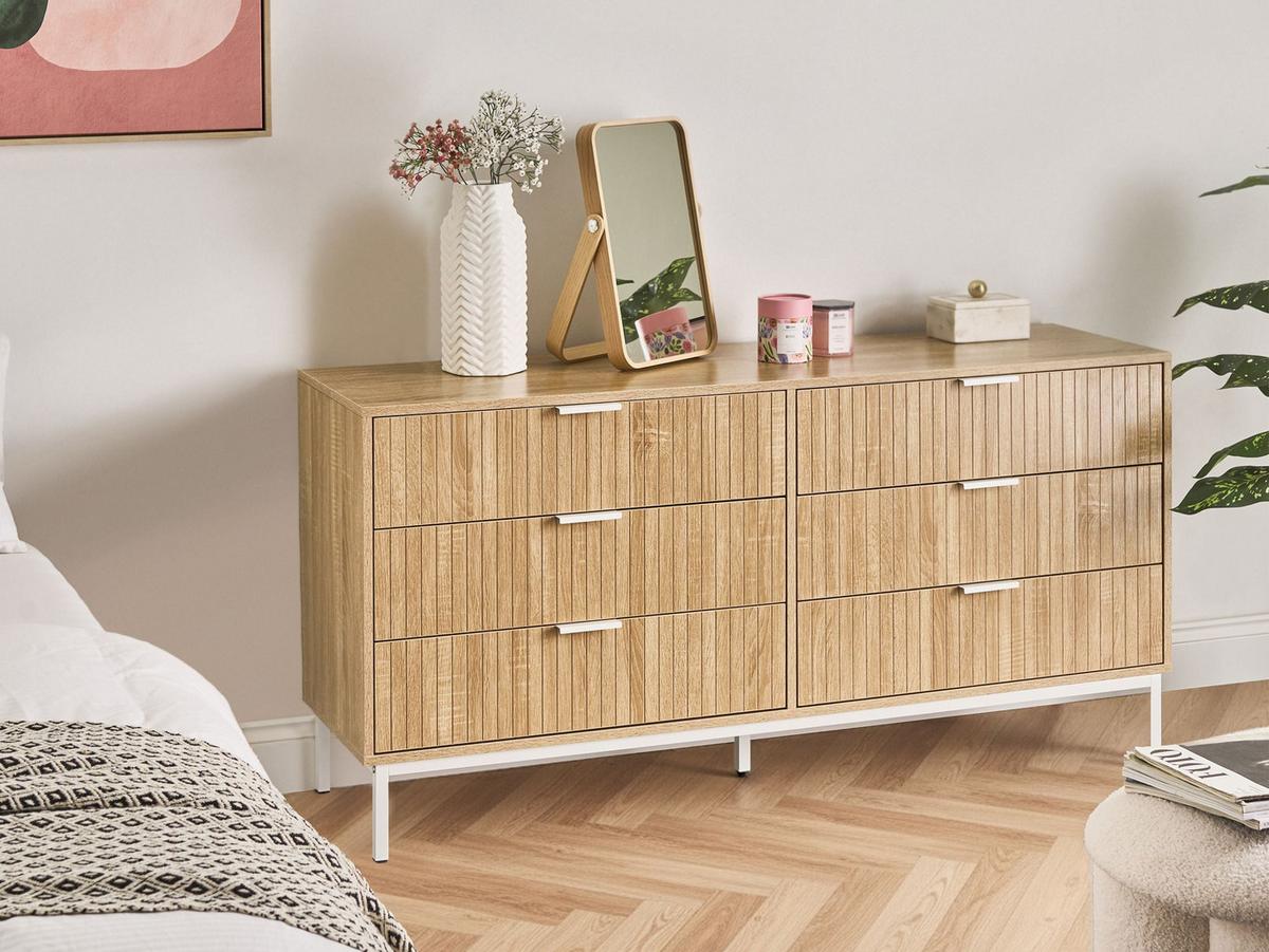 KOMMODE mit 6 Schubladen Hellbraun Royalla - Hellbraun, Holzwerkstoff (140/68/40cm) - Beliani