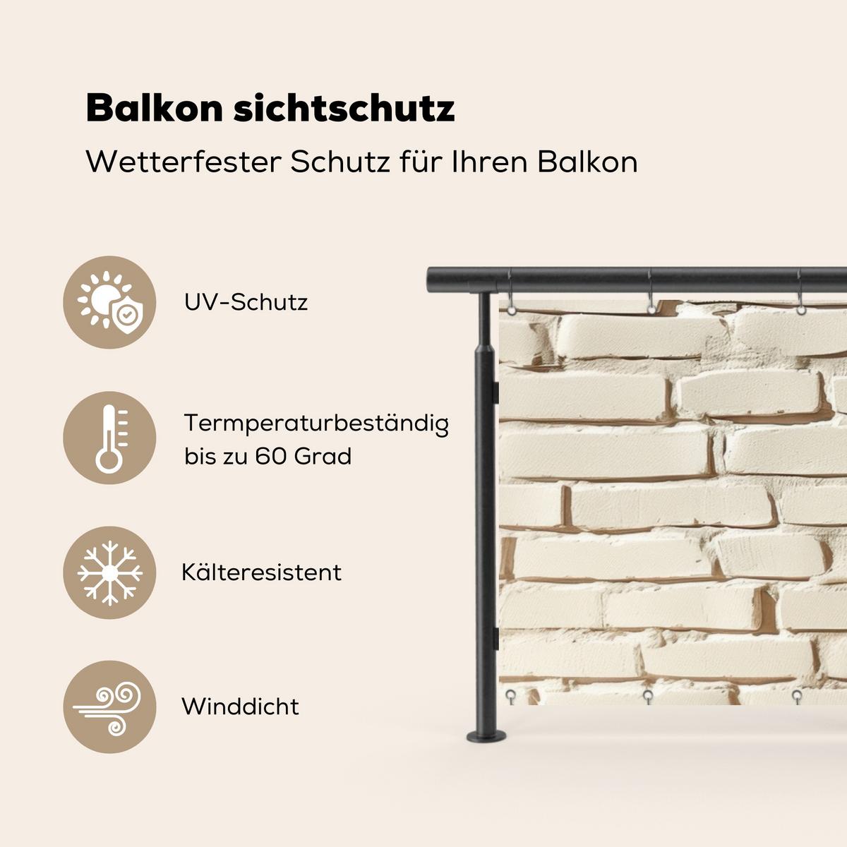 BALKON-SICHTSCHUTZ Ziegel - Wand - Licht - Weiß Windschutz 300x100 cm - Creme, Kunststoff (300/100cm) - MuchoWow