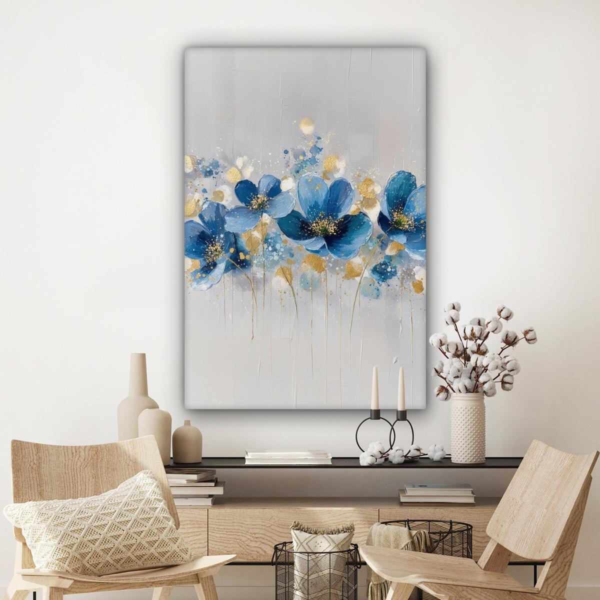 LEINWANDBILD Blumen - Blau - Abstrakt Deko XXL 80x120 cm - Hellgrau, Textil (80/120cm) - MuchoWow