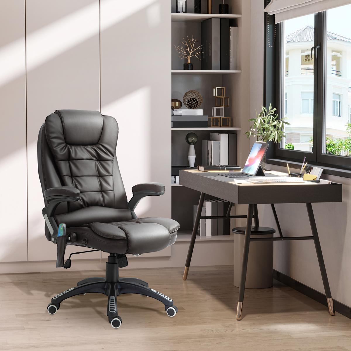 MASSAGESESSEL Bürostuhl Drehstuhl mit Wärmefunktion Chefsessel Bürosessel - Schwarz/Braun, Kunststoff (68/121/62cm) - HOMCOM