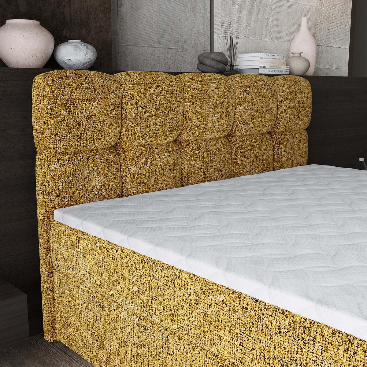 BOXBETT BRUME 180x200 cm mit Matratze und Topper, H2+H3 - Gelb - Gelb, Holz (180/200cm) - MASSENO