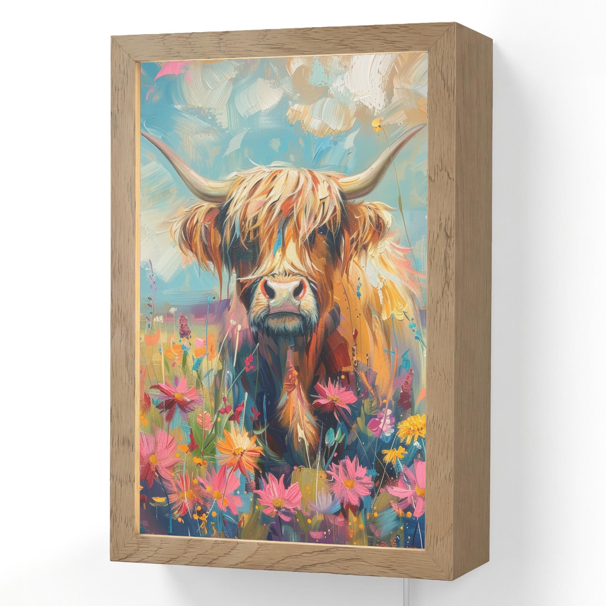 WANDLEUCHTE Schottische Hochländer - Natur - Farbenfroh - Blumen 20x30 cm - Multicolor, Holzwerkstoff (20/30/8cm) - OnlyWow