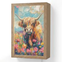 WANDLEUCHTE Schottische Hochländer - Natur - Farbenfroh - Blumen 20x30 cm - Multicolor, Holzwerkstoff (20/30/8cm) - OnlyWow