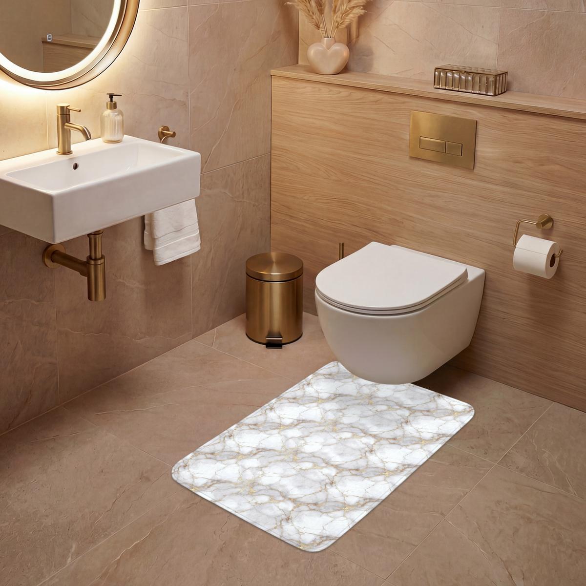 WC-VORLEGER Weiß - Gold - Marmor - Grau WC Teppich 50x80 cm - Weiß, Textil (50/1cm) - OnlyWow