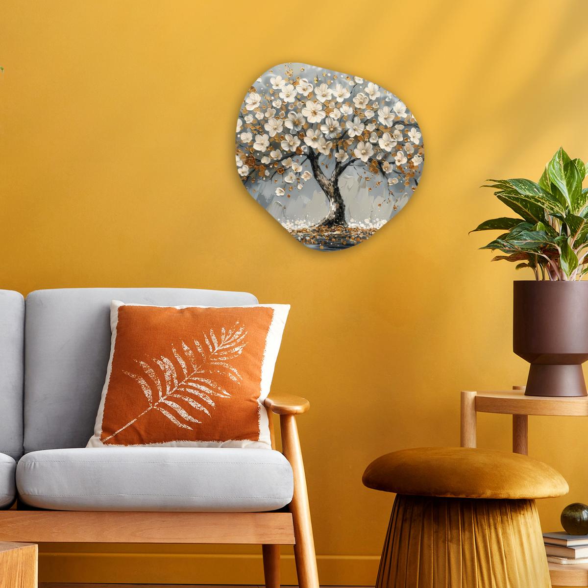 WANDBILD Baum - Gold - Blumen - Abstrakt - Kunst Wanddeko 40x40 cm - Goldfarben, Kunststoff (40/40cm) - MuchoWow