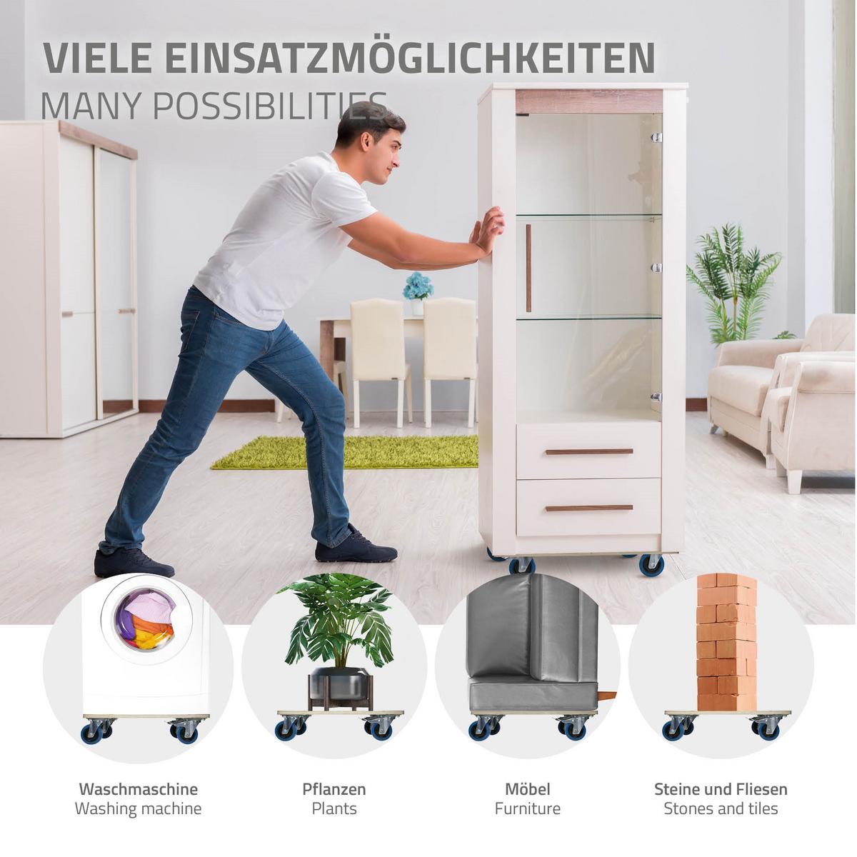 TRANSPORTROLLER 2er Set mit 4 Rollen 2 mit Bremsen 40x60 cm Traglast 800kg Siebdruck Holzplatte Black - Dunkelgrau, Holzwerkstoff (60/40/14.5cm) - ECD-Germany