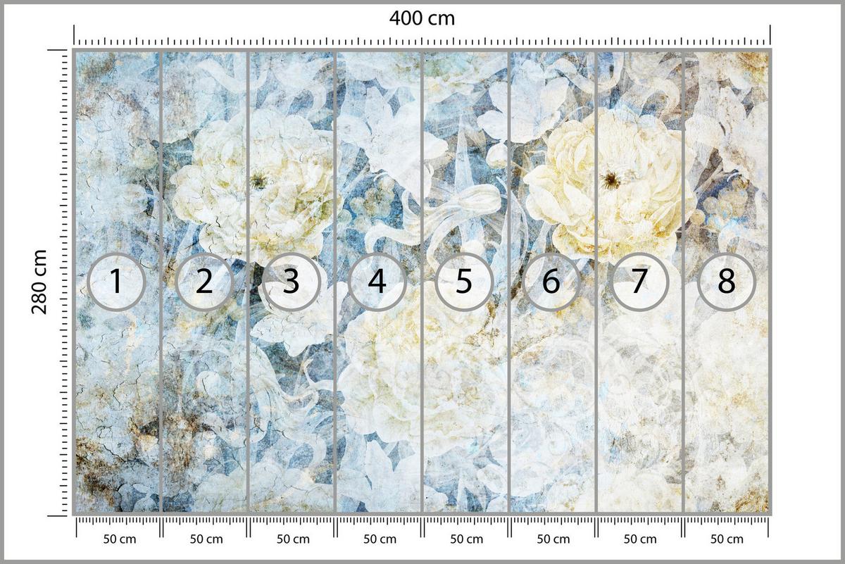 FOTOTAPETE Blumen Abstraktion Vintage Stil 400x280 - Blau/Gelb, Papier (400/280cm) - Muralo