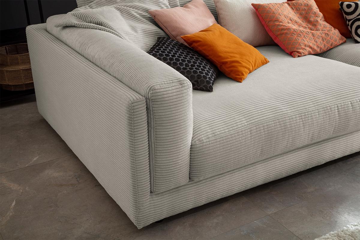 BIG SOFA RAINA Steingrau Cord - Greige/Schwarz, Kunststoff/Textil (254/85/150cm) - KAWOLA