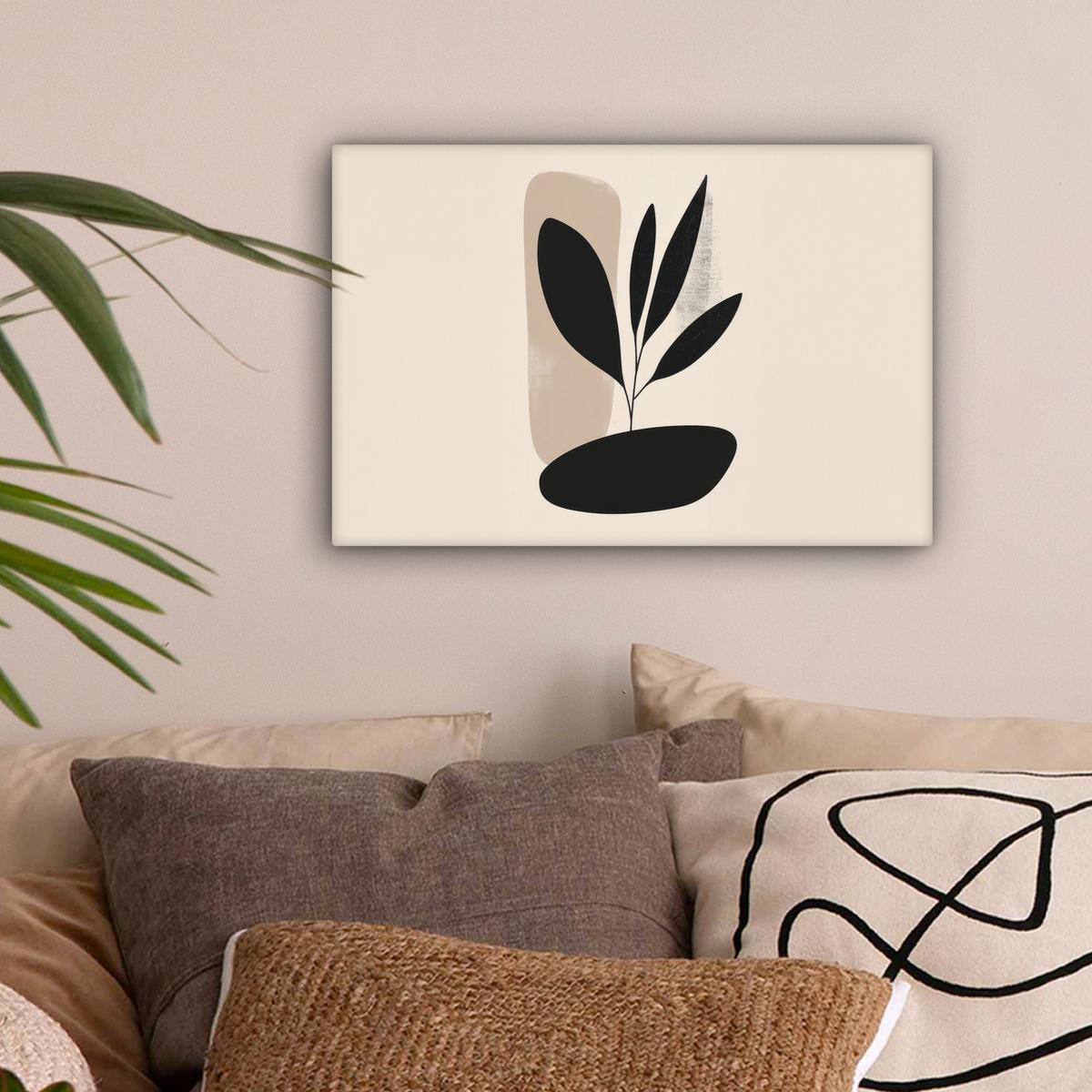 LEINWANDBILD Pflanze - Beige - Japanisch Deko Schlafzimmer 30x20 cm - Schwarz, Textil (30/20cm) - MuchoWow