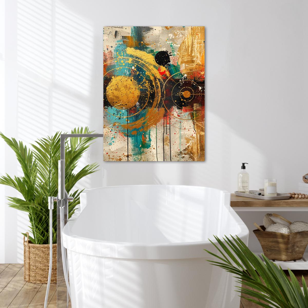 LEINWANDBILD Abstrakt - Kunst - Gold - Modern Wandbild Wohnzimmer 50x70 cm - Multicolor, Textil (50/70cm) - MuchoWow