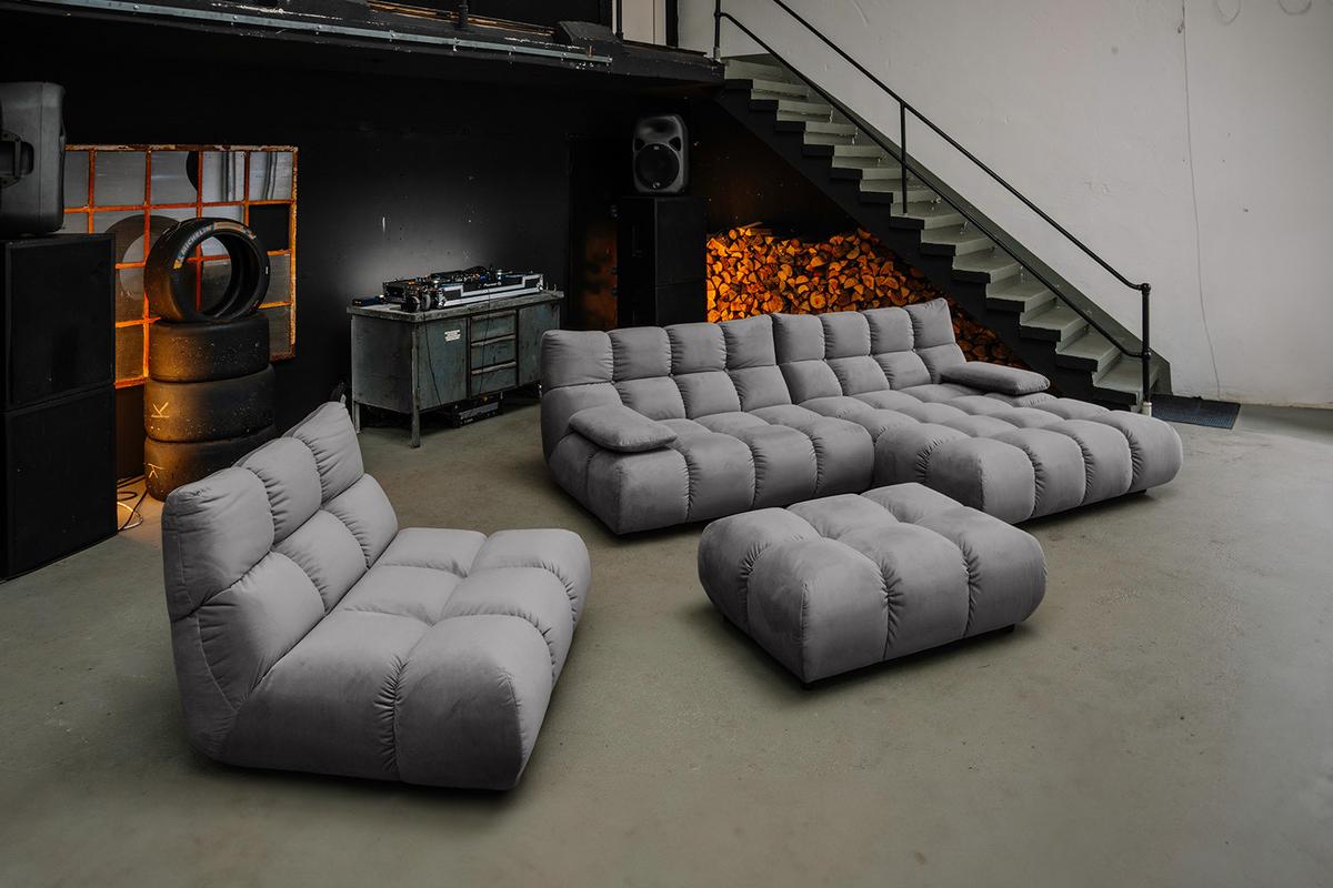 SITZGRUPPE VIVIEN 3ER SET Steingrau Velvet (1er-Set) - Grau, Kunststoff/Textil (359/85/510cm) - KAWOLA
