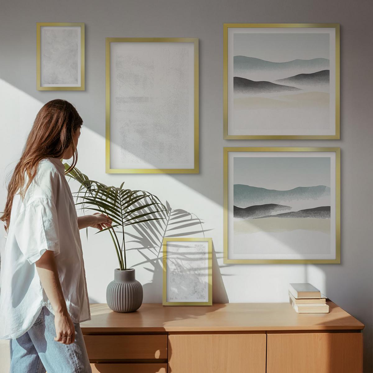 BILDER SET 5er Set - 50x50 cm & 20x30 cm & 40x60 cm Goldrahmen - Weiße Flecken auf Leinwandhintergrund - Goldfarben, Kunststoff (40/60cm) - TULUP