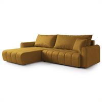 ECKSOFA FRIGA Gelb Velours-Stoff mit Schlaffunktion - Gelb, Holz (283/185cm) - MASSENO