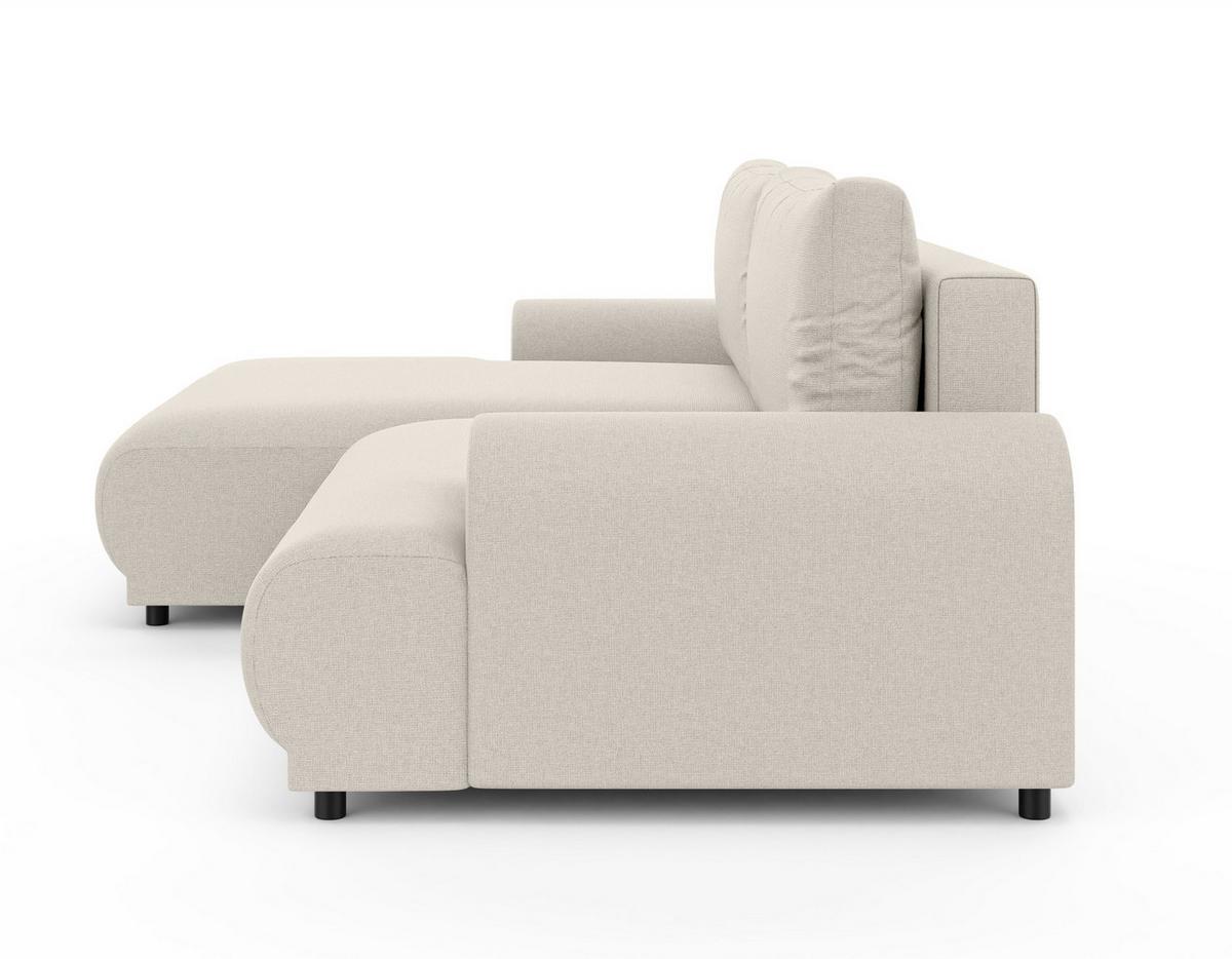 ECKSOFA mit Schlaffunktion, Bettkasten, extrabreite Ottomane links, abgerundete Armlehnen, B240/T145/H81 cm, Strukturstoff Beige / 21032 - Beige/Schwarz, Kunststoff/Textil (240/145cm) - luma-home