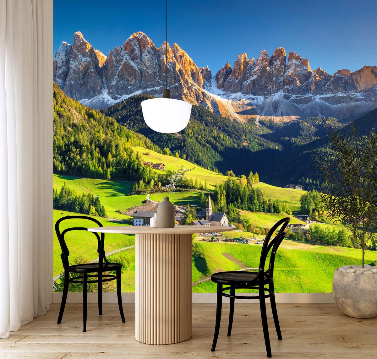 FOTOTAPETE Berge Bäume Natur Landschaft 3D 250x175 - Blau/Beige, Papier (250/175cm) - Muralo