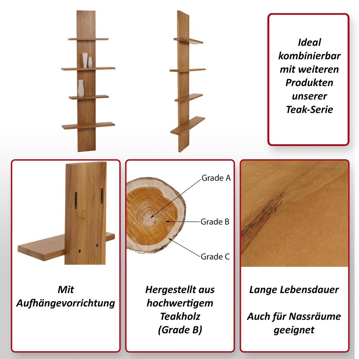 TEAK-WANDREGAL Braun - Braun, Holz (56/151/15cm) - MCW