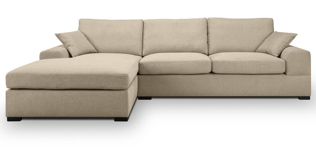 SOFA beige Strukturstoff 308 cm, Ecksofa 5-Sitzer, L-Sofa Ottomane links - Beige/Schwarz, Holz/Textil (308/186cm) - Inn.Furn