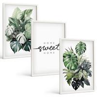 BILDER SET 3er Set - 40x60 cm Weißer Rahmen - Pflanzen mit der Aufschrift „Sweet Home“ - Weiß, Kunststoff (40/60cm) - TULUP
