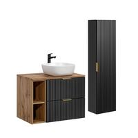 BADMÖBEL 80.6cm Adriel 2er-Set Schwarz - Schwarz, Holzwerkstoff (80.6/59/46cm) - Petits-meubles