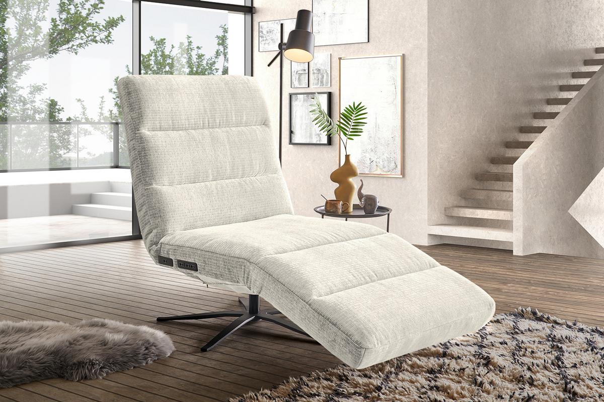 RELAXLIEGE ALINA Cremeweiß Cord Relaxfunktion, Drehbar (360°) - Creme/Schwarz, Textil/Metall (82/115/156cm) - KAWOLA