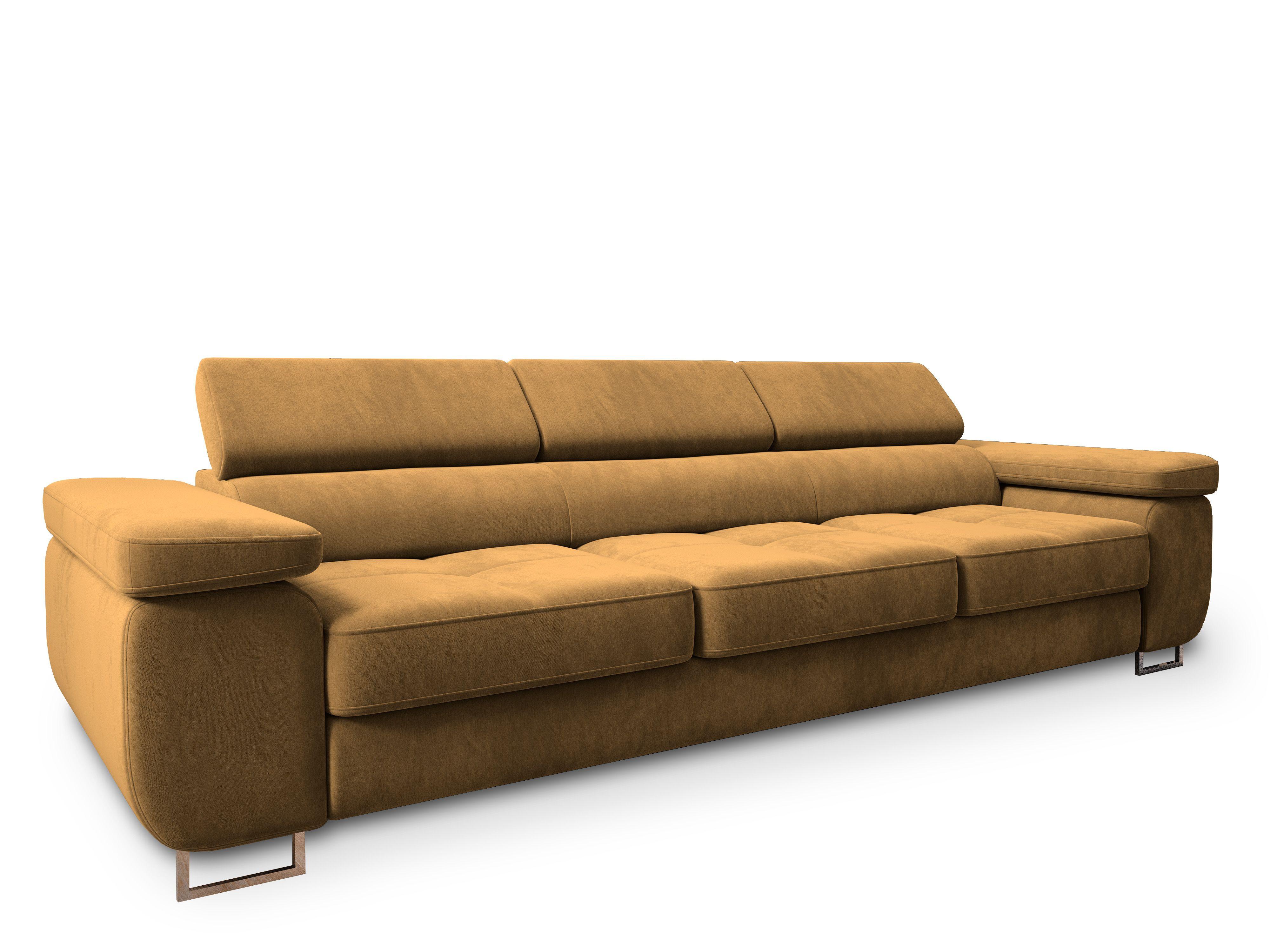 BETTSOFA MOSINE Gelb Velours-Stoff mit Schlaffunktion - Gelb, Textil (281/87/98cm) - MASSENO