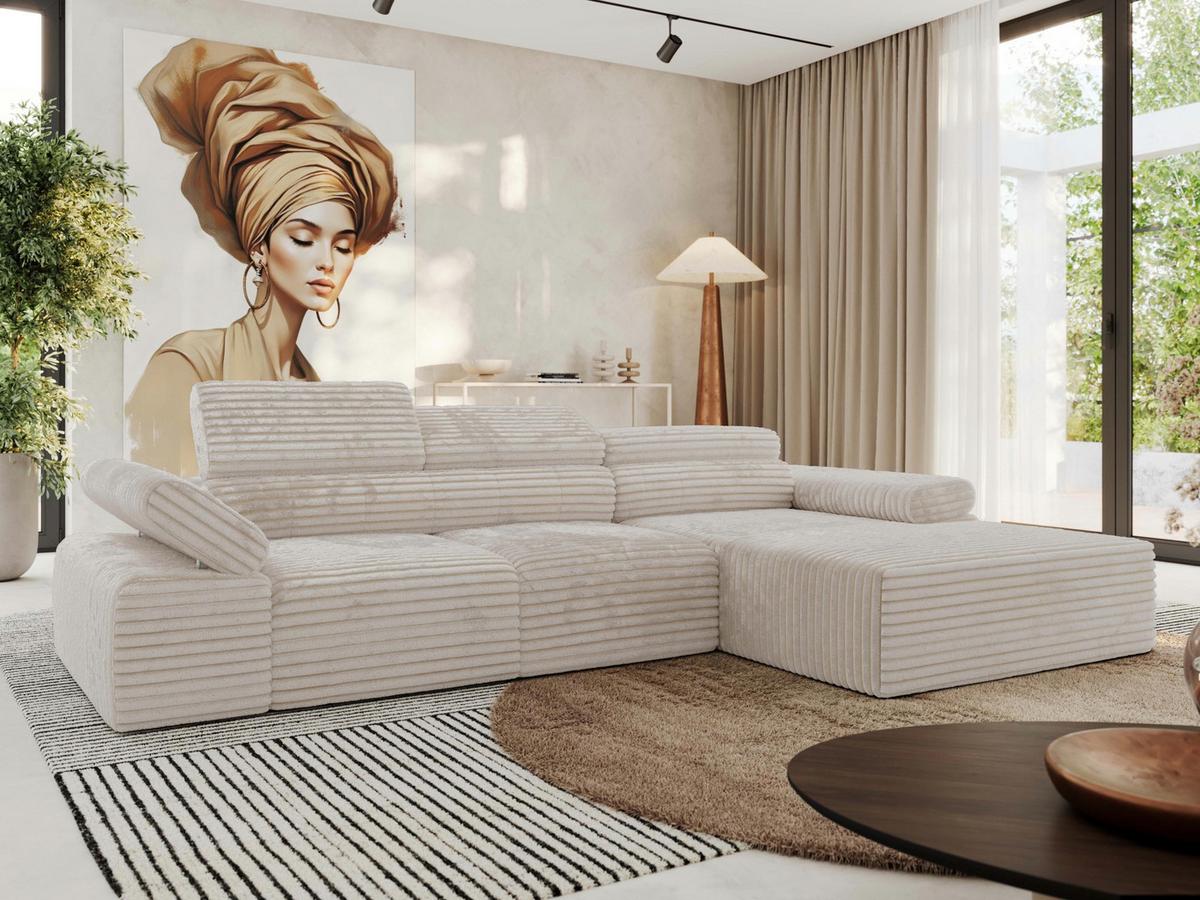 ECKSOFA RILASSO L Beige Cord - rechts - Beige/Schwarz, Kunststoff/Textil (174/296cm) - MKS