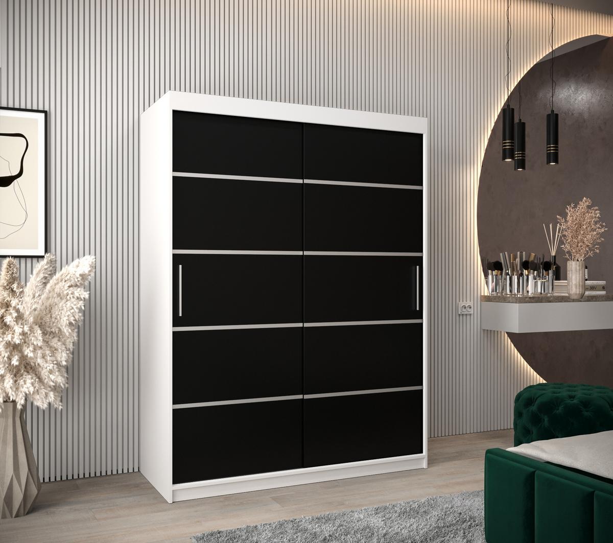 SCHWEBETÜRENSCHRANK 200/150/62 2-türig - Silberfarben/Schwarz, Holz/Kunststoff (150/200/62cm) - MÖBEL KRYSPOL