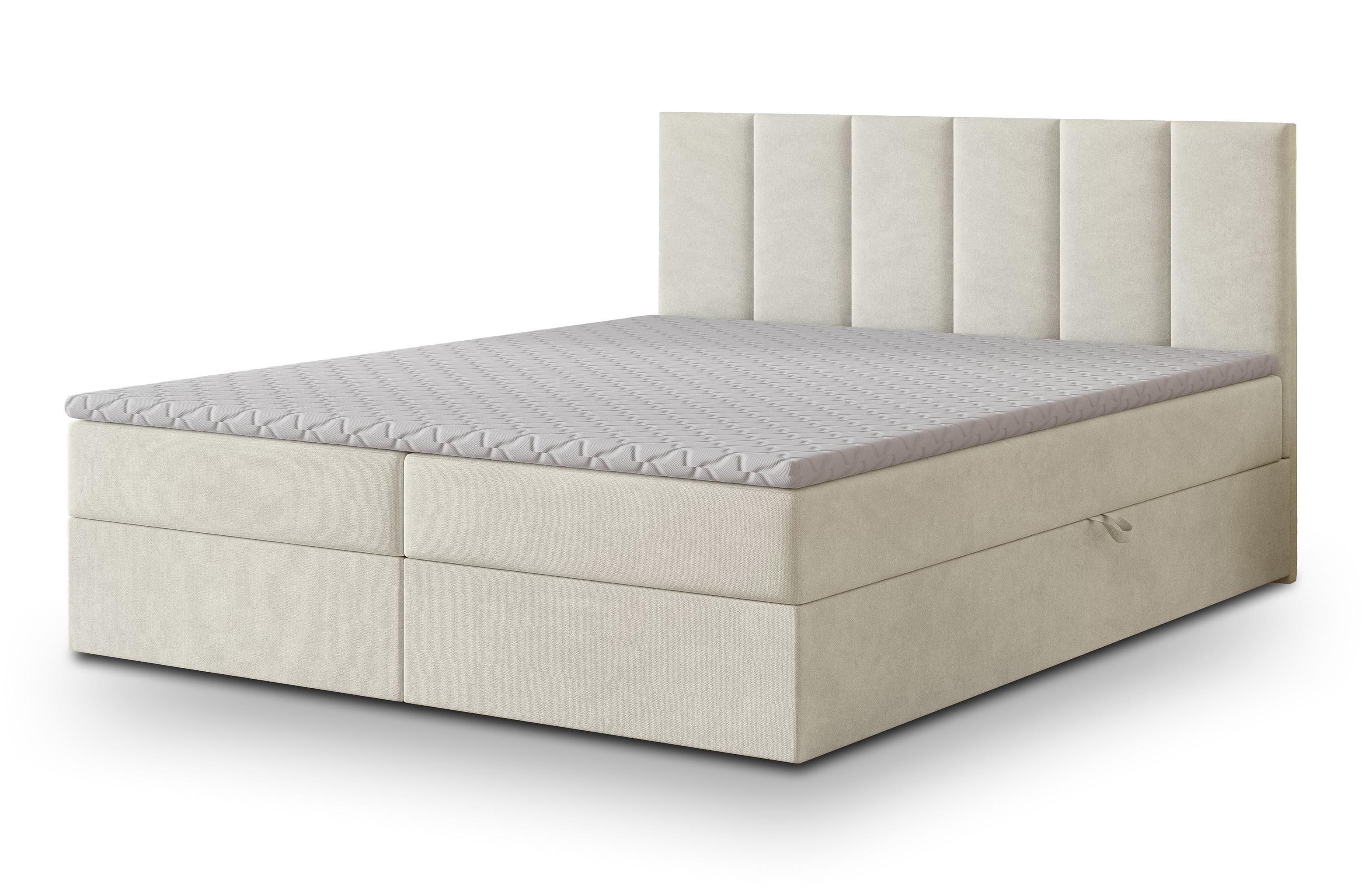 BOXBETT MERIL 180x200 cm mit Matratze und Topper - Creme - Creme, Holz (180/200cm) - MASSENO
