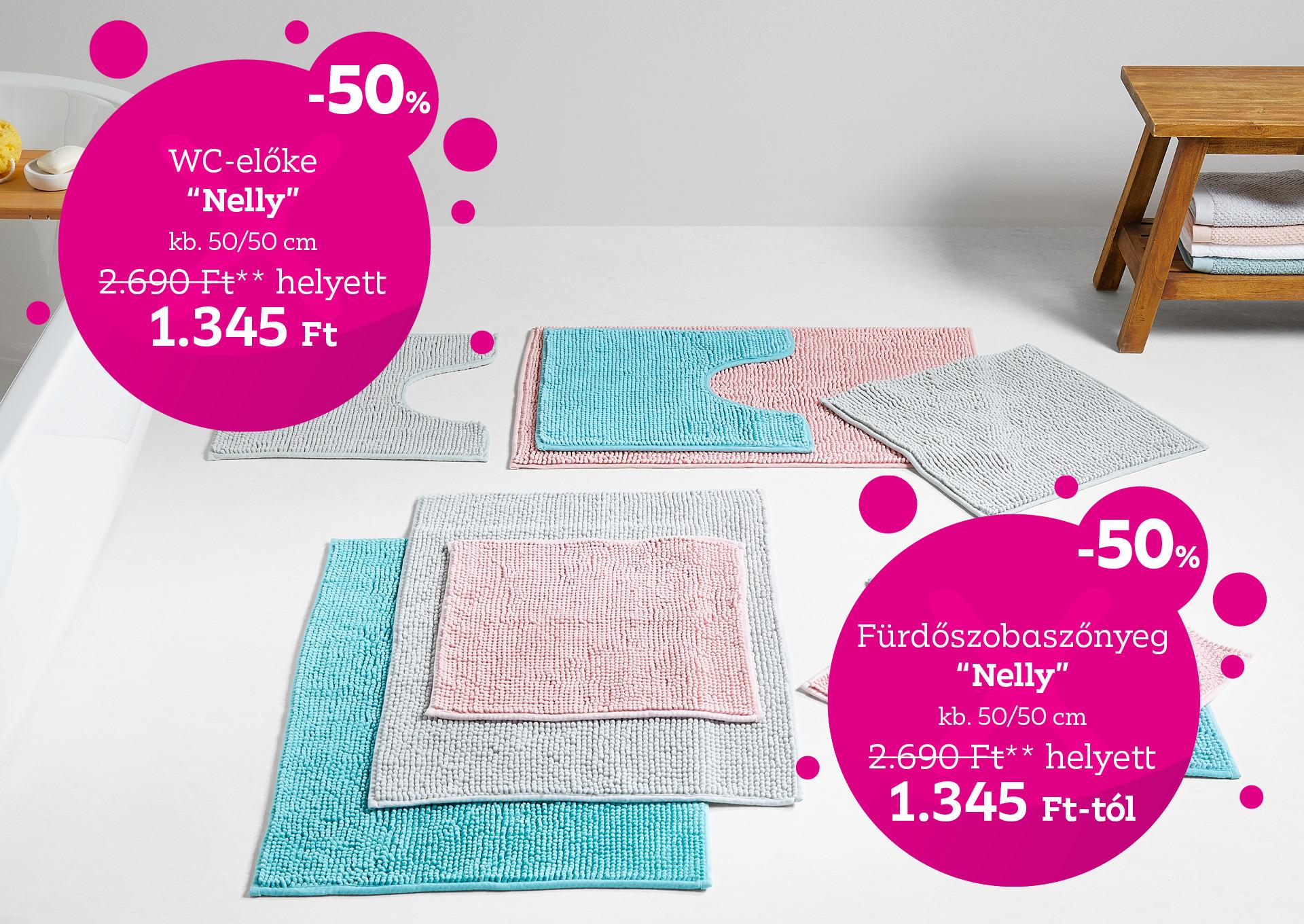 Fürdőszobaszőnyeg vagy WC előke NELLY 2690 Forint helyett 1345 Forint, kedvezmény mértéke 50%, 