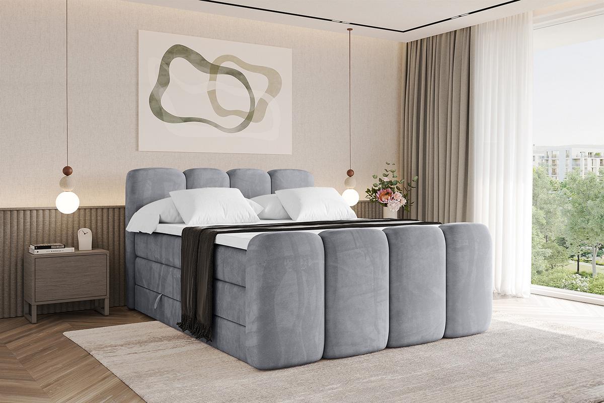 BOXBETT mit Matratze H3|H4 und Lattenrost - NINA-Z KING - 140x200 cm Monolith - Hellgrau - Hellgrau, Holzwerkstoff (140/200cm)